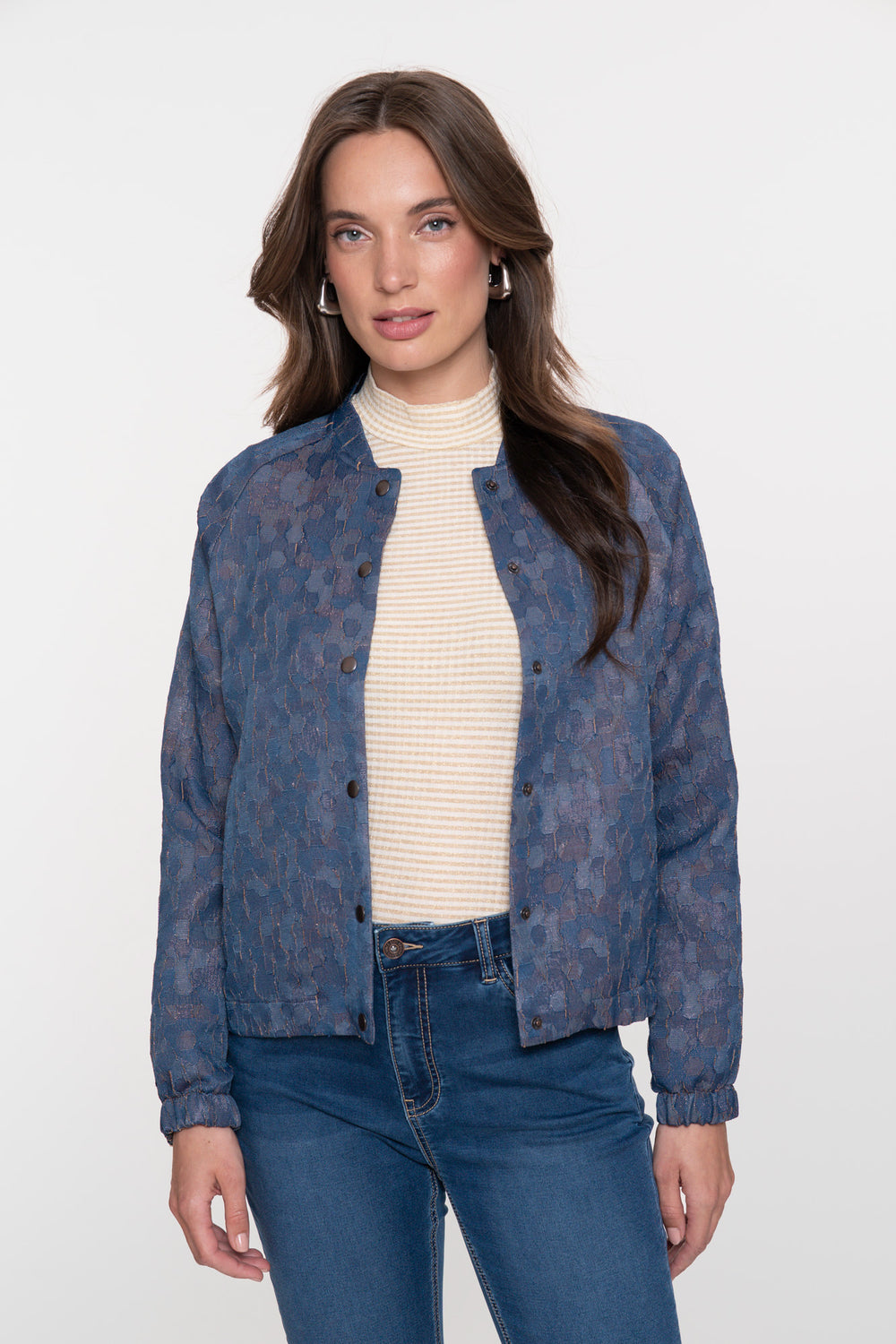 Geisha dames bomber in jacquardstof met ton-sur-ton bloemenpatroon