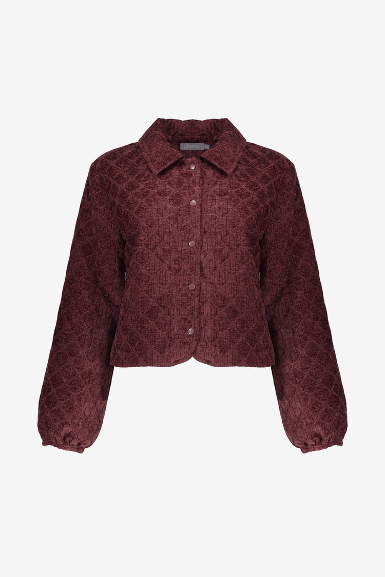 Geisha dames velvet quilted jacket in burgundy