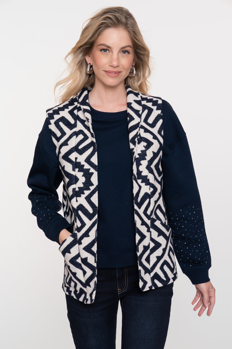 Geisha dames modern layering gilet in zwart-wit