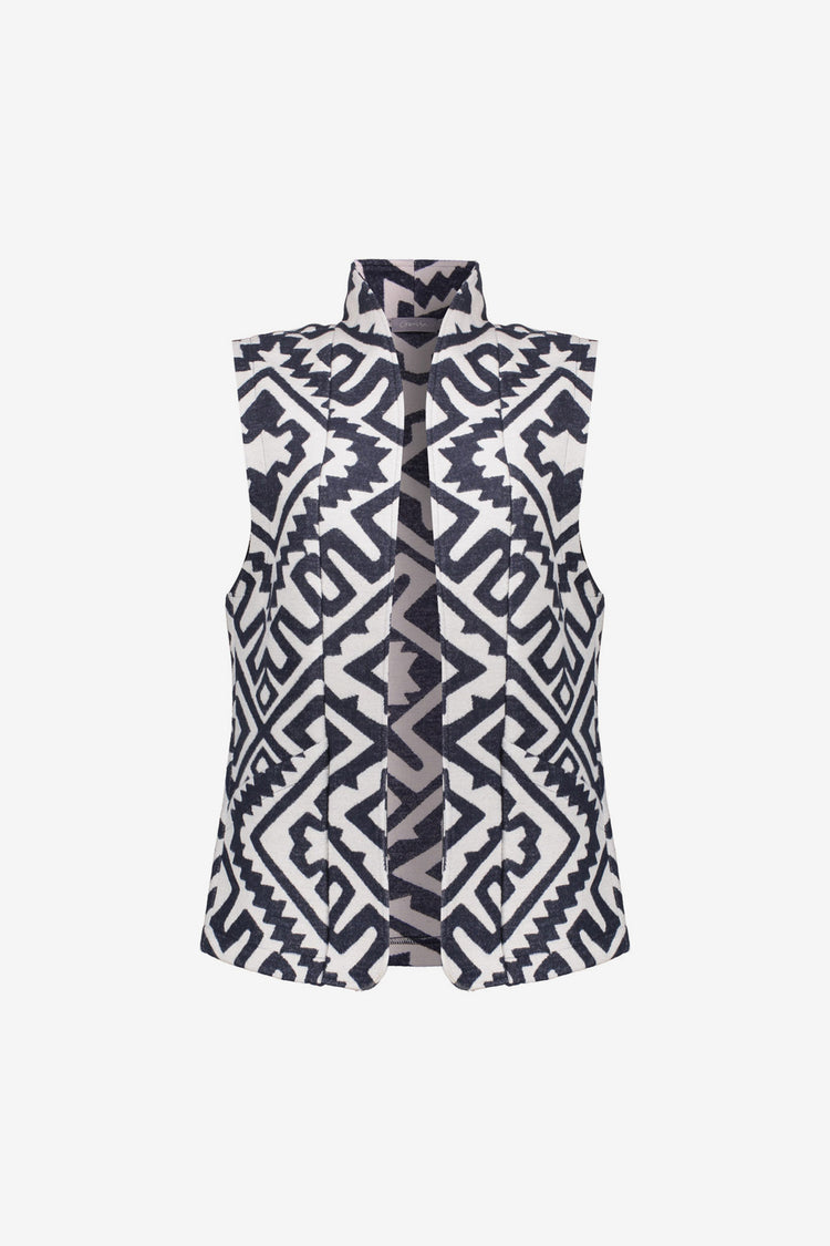 Geisha dames modern layering gilet in zwart-wit