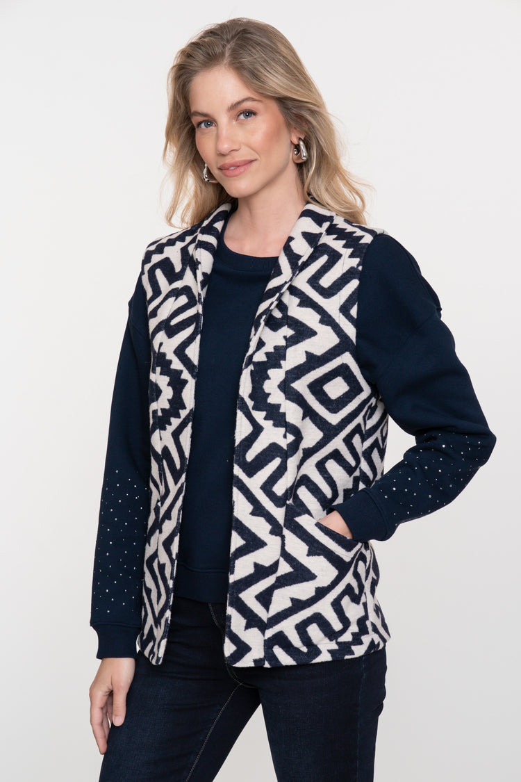 Geisha dames modern layering gilet in zwart-wit