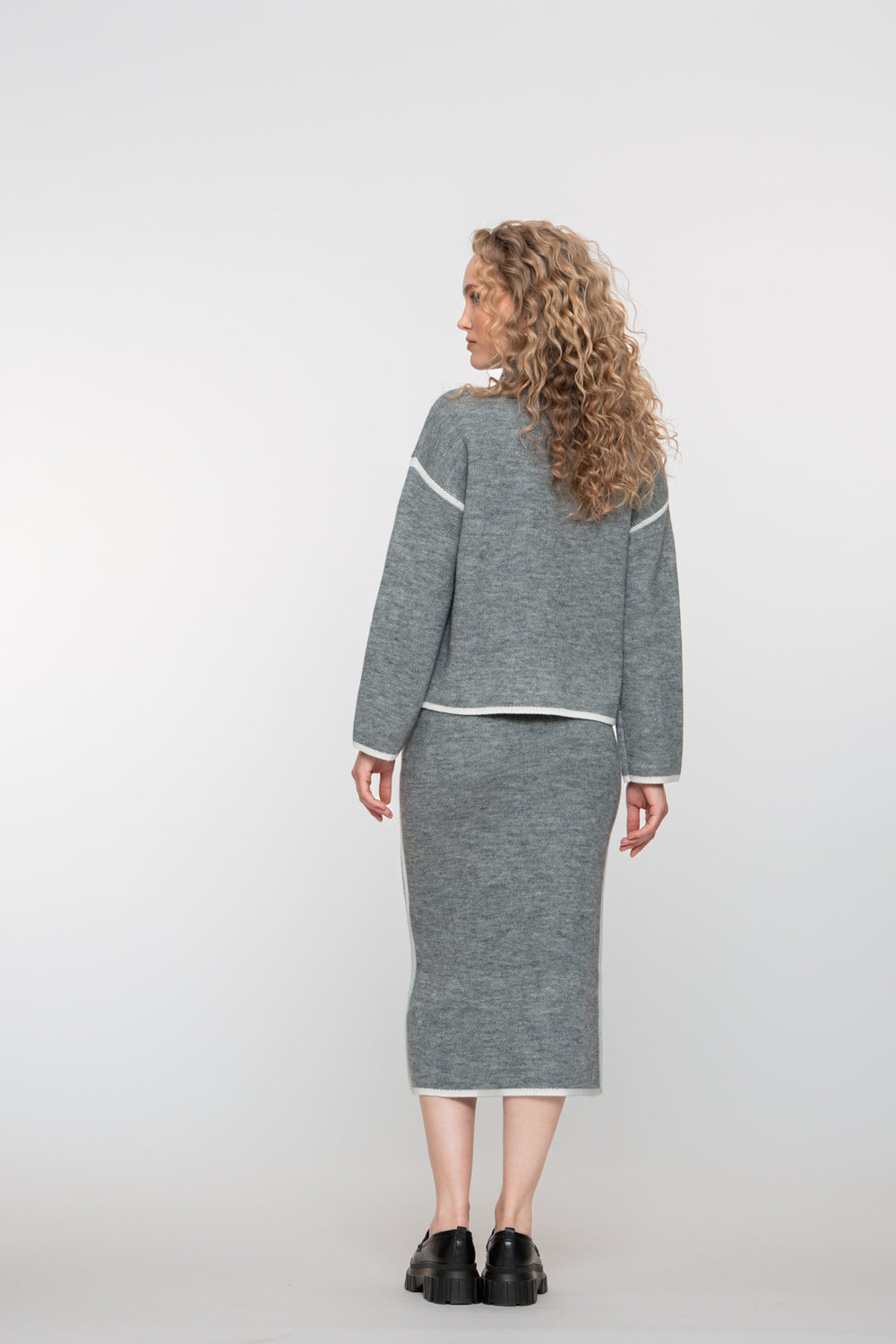 Geisha dames grijze midi-rok met contrasterende bies