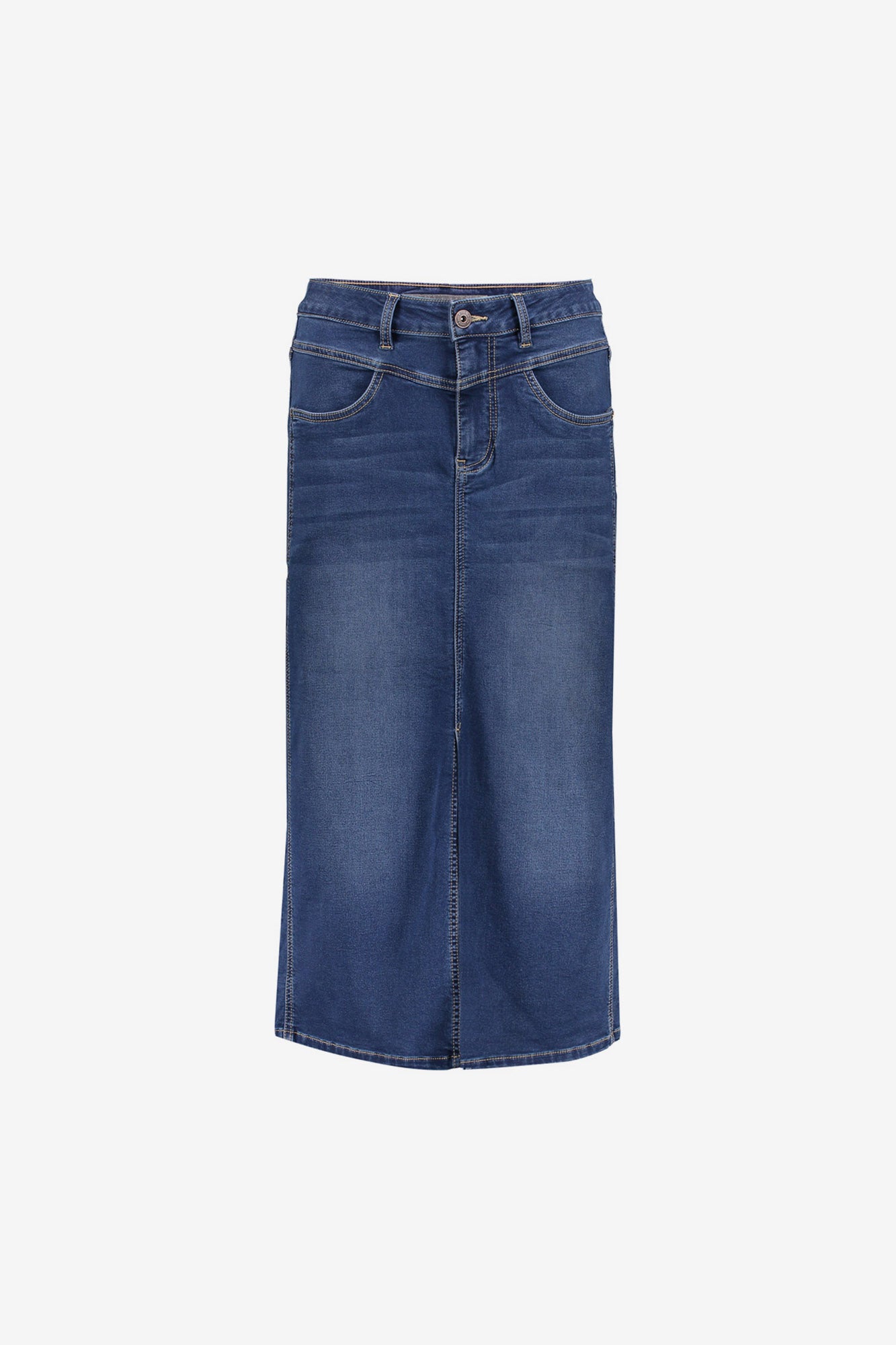 Geisha dames stonewash midi denim rok met split