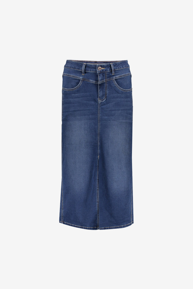 Geisha dames stonewash midi denim rok met split