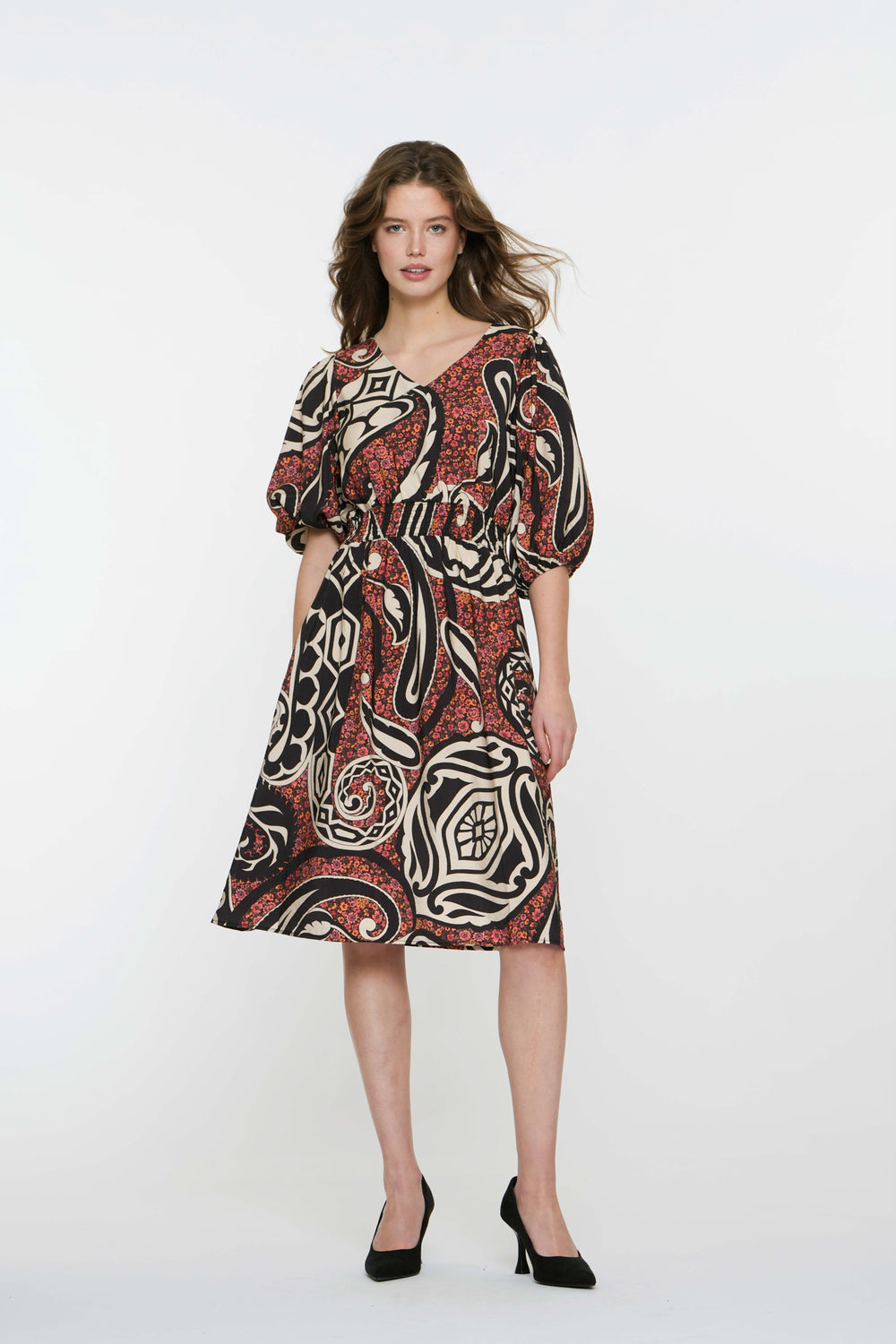 Geisha dames paisley print midi jurk