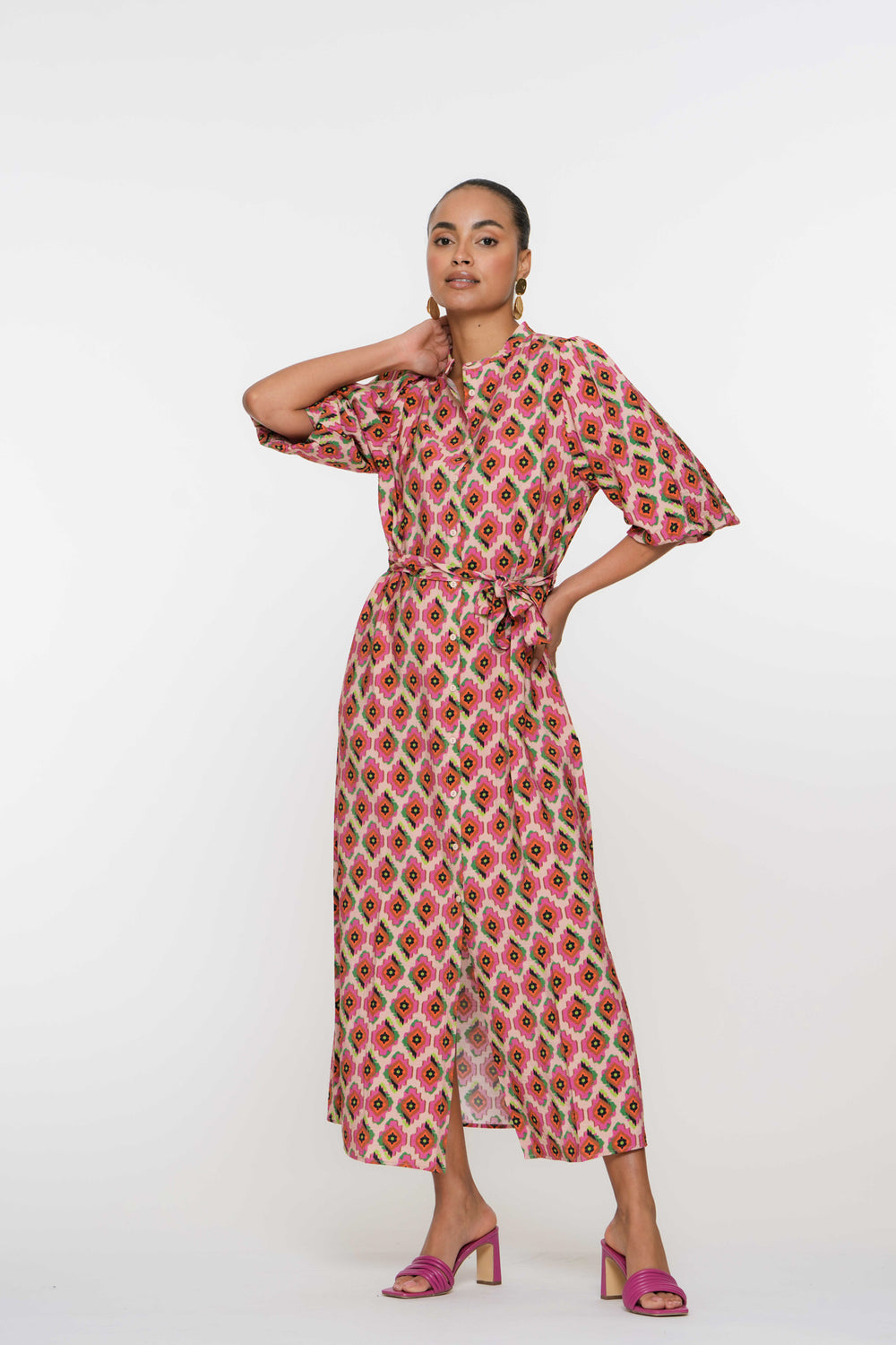 Geisha dames grafische print maxi jurk