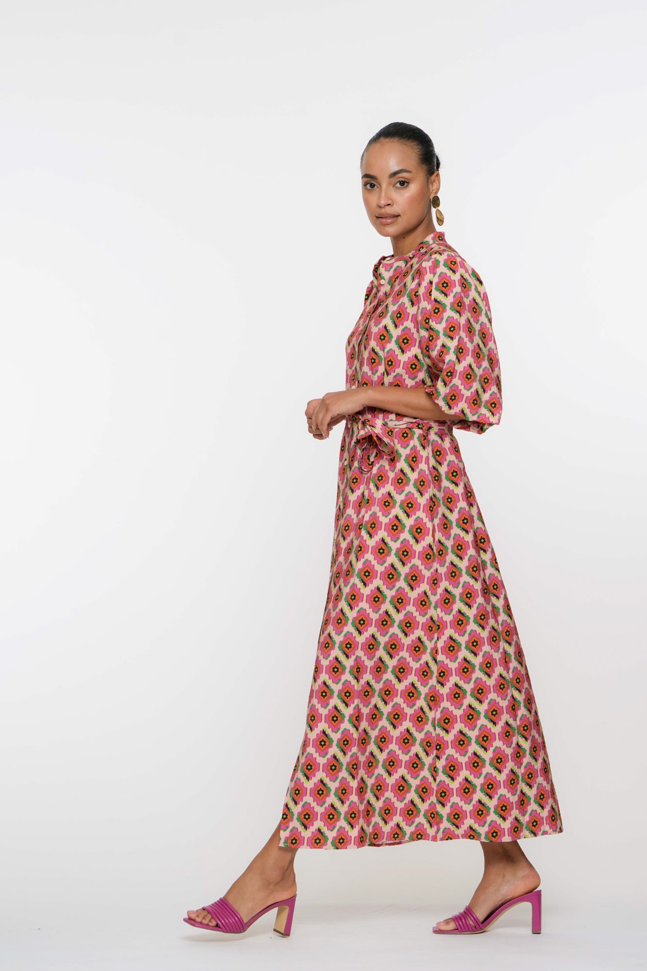 Geisha dames grafische print maxi jurk