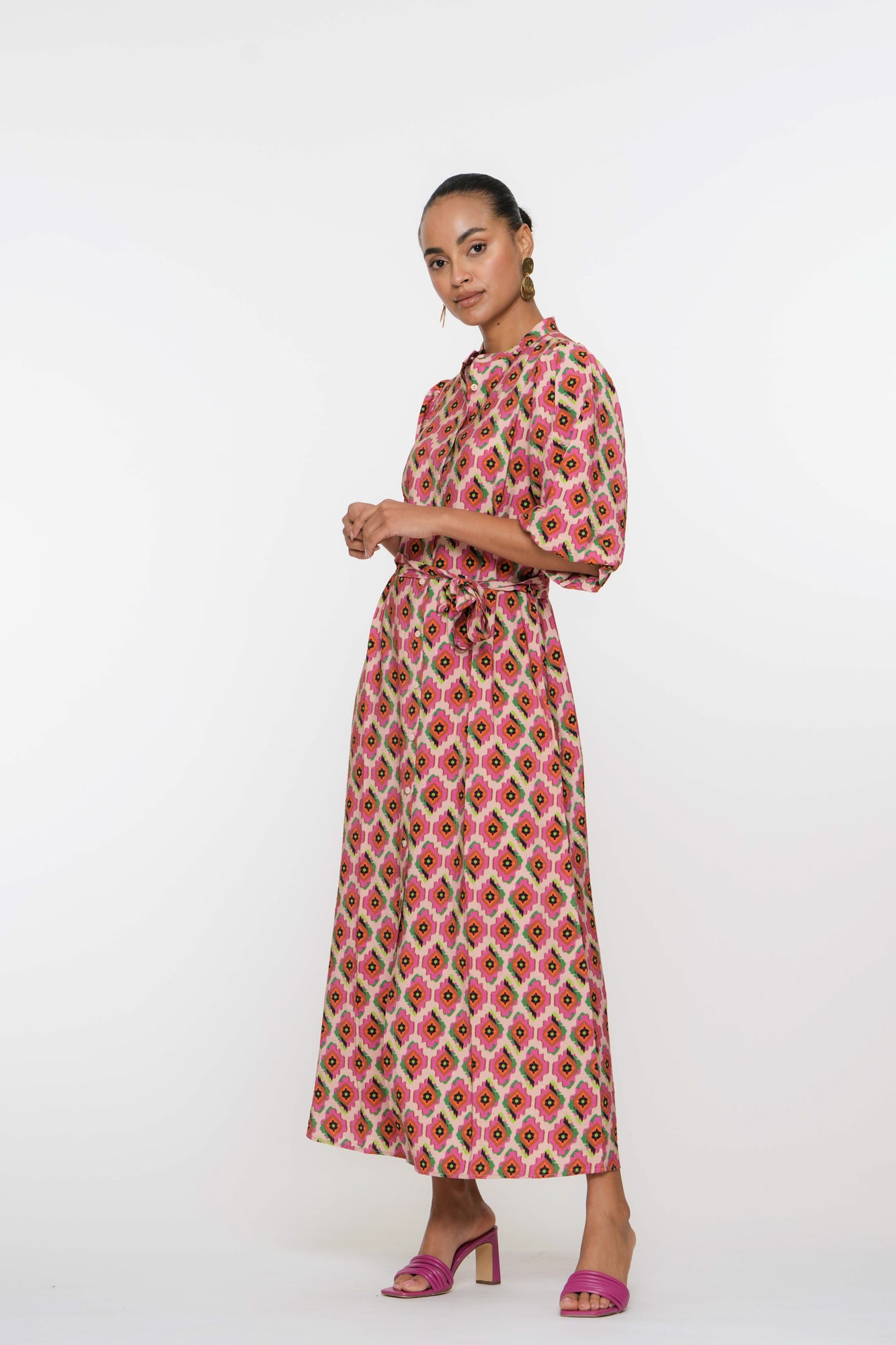 Geisha dames grafische print maxi jurk