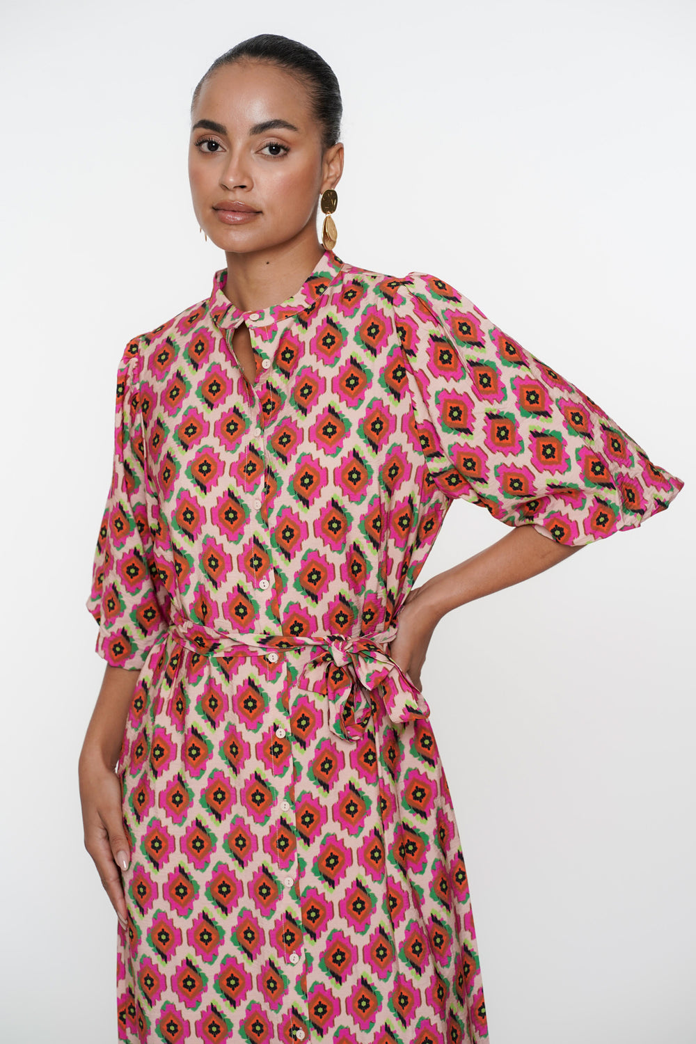 Geisha dames grafische print maxi jurk