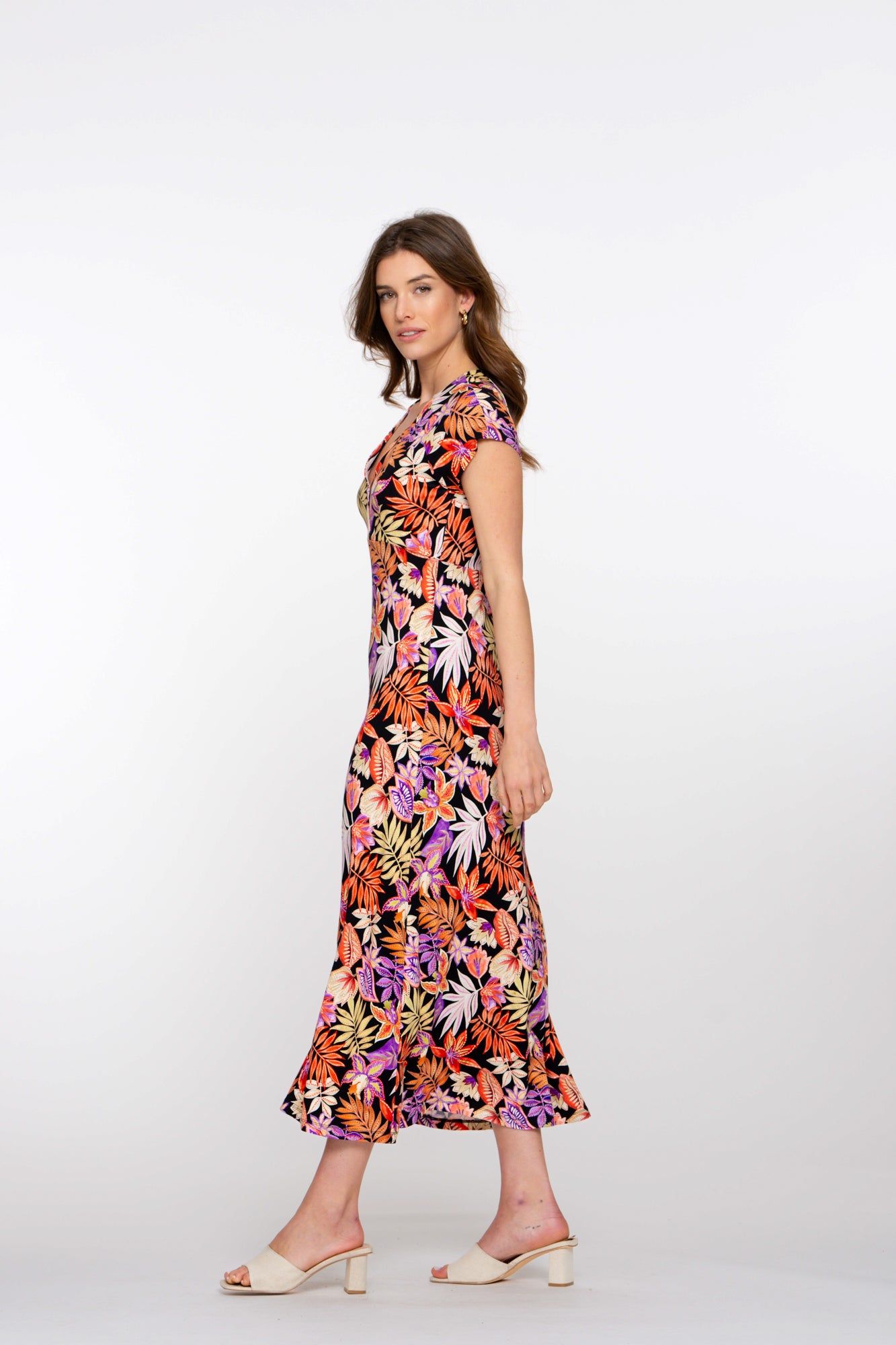 Geisha dames maxi-dress met V-hals en print