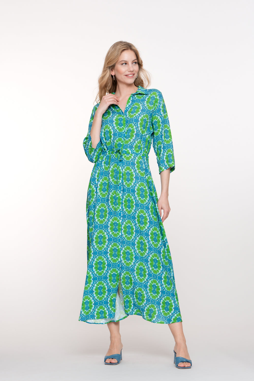 Geisha dames maxi jurk met sierlijke print