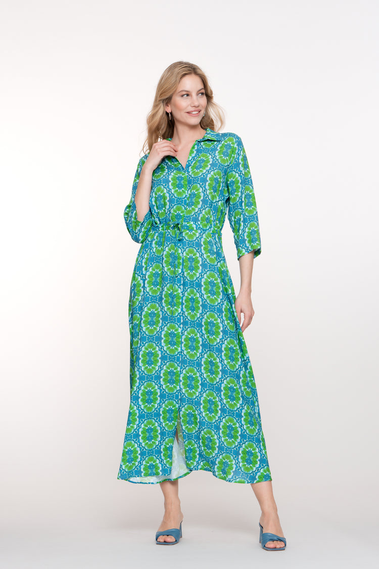 Geisha dames maxi jurk met sierlijke print