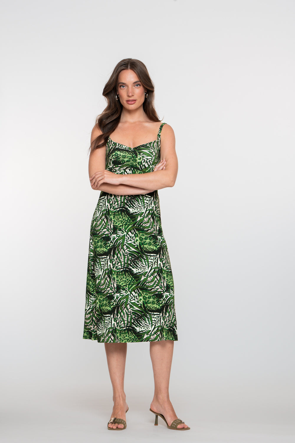 Geisha dames midi-jurk met spaghettibandjes en print