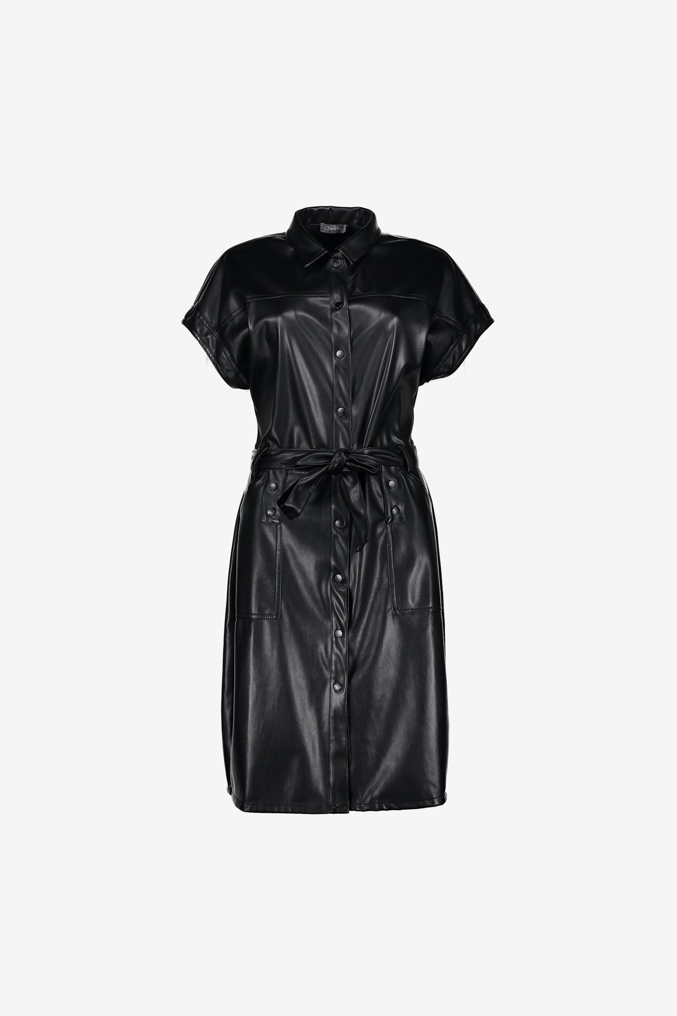 Geisha dames midi leather look jurk met ceintuur