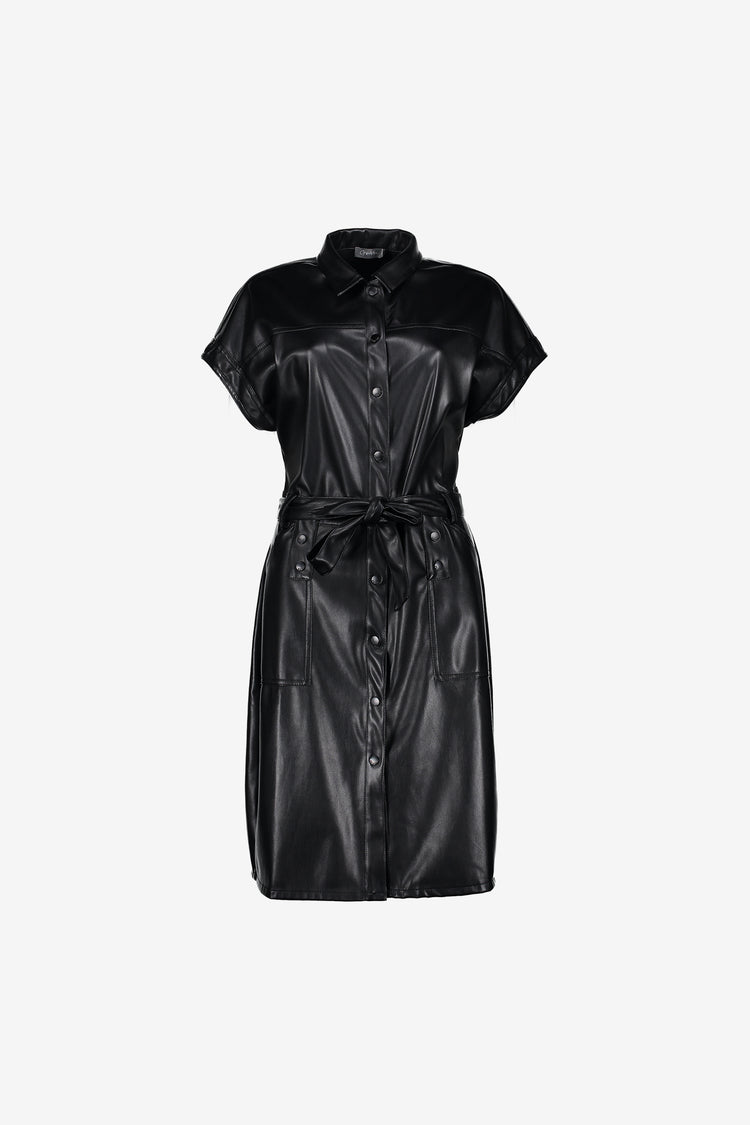 Geisha dames midi leather look jurk met ceintuur