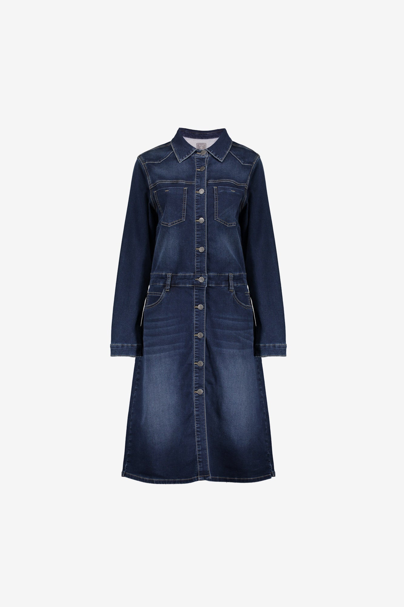 Geisha dames denim midi jurk met knoopsluiting