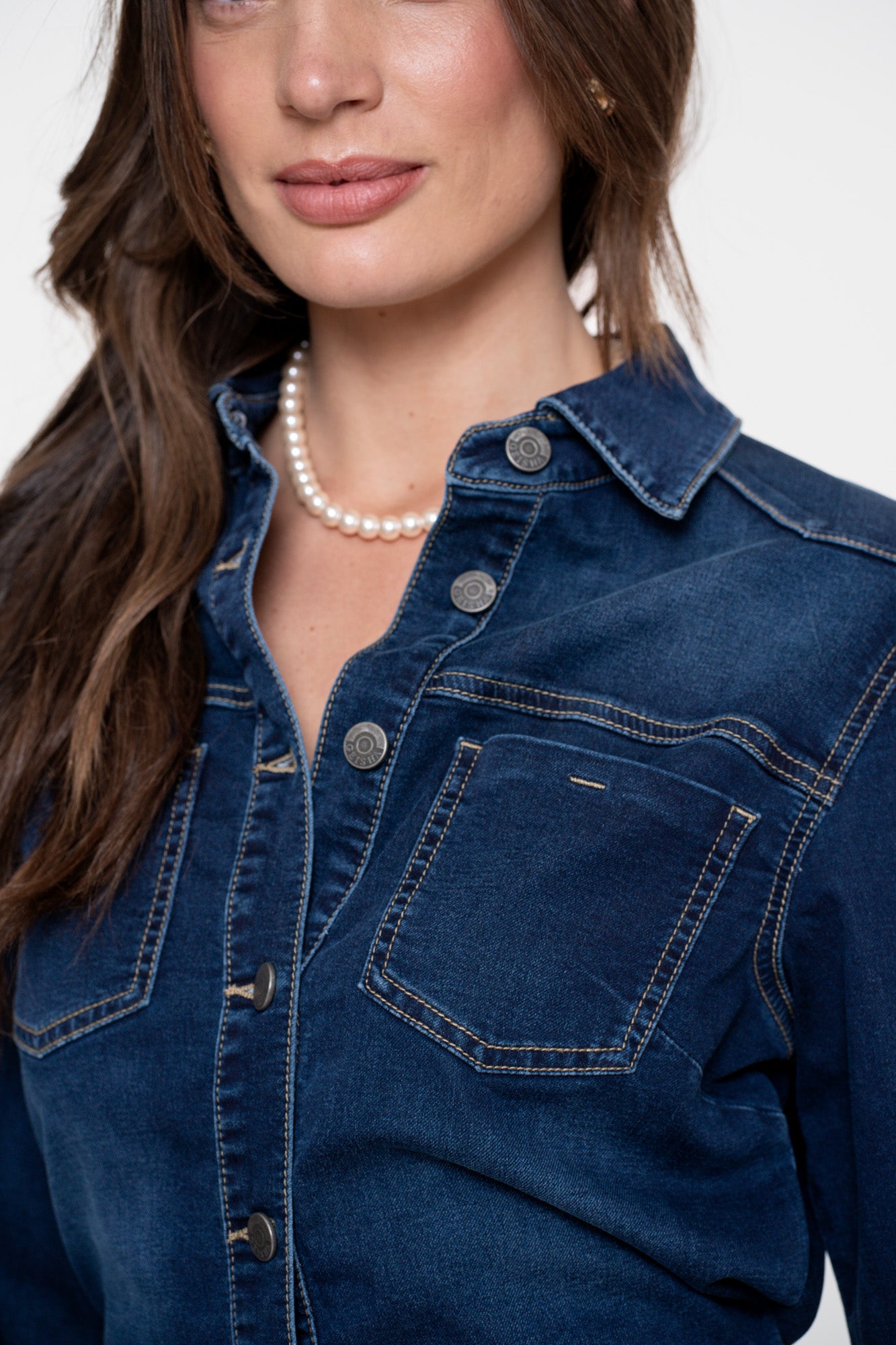 Geisha dames denim midi jurk met knoopsluiting
