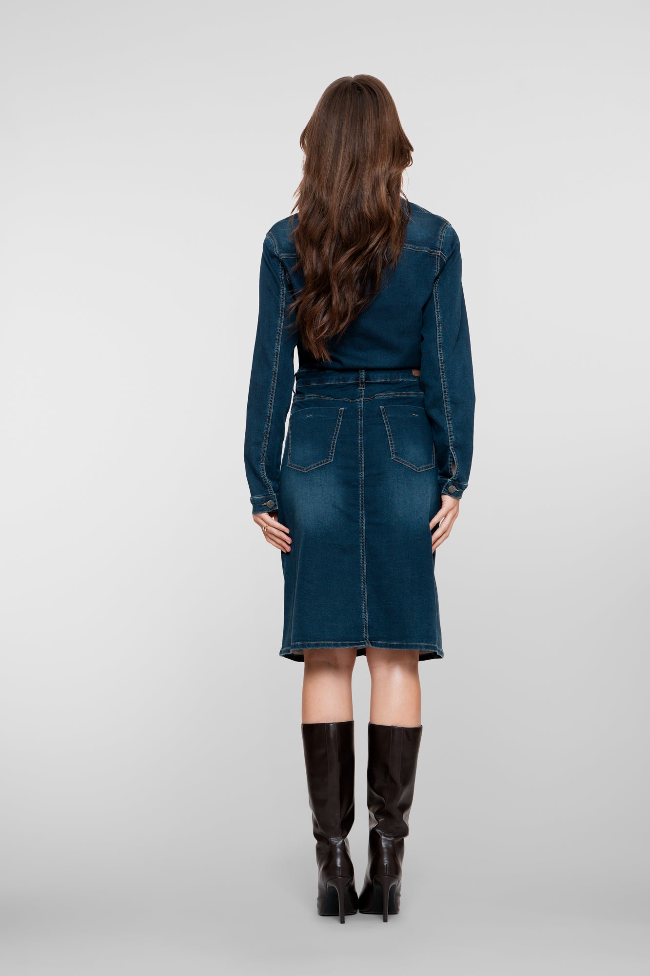 Geisha dames denim midi jurk met knoopsluiting
