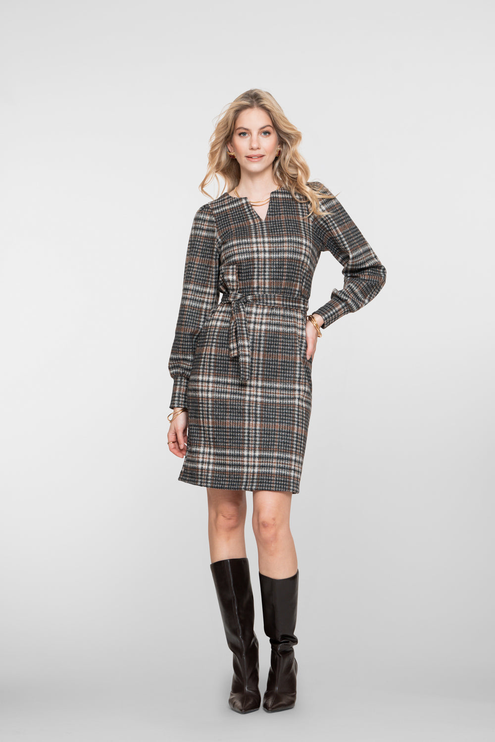 Geisha dames jurk met V-hals en checkered dessin