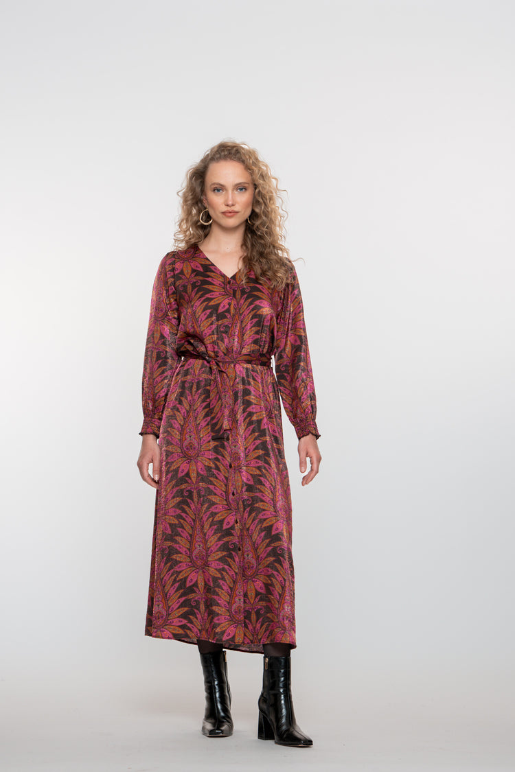 Geisha dames maxi jurk met paisleyprint met ceintuur