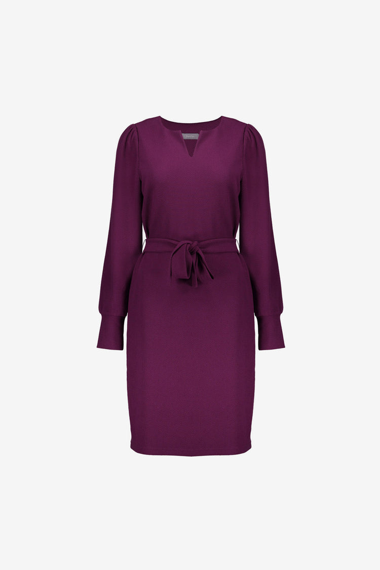 Geisha dames elegante paarse jurk met ceintuur en V-hals