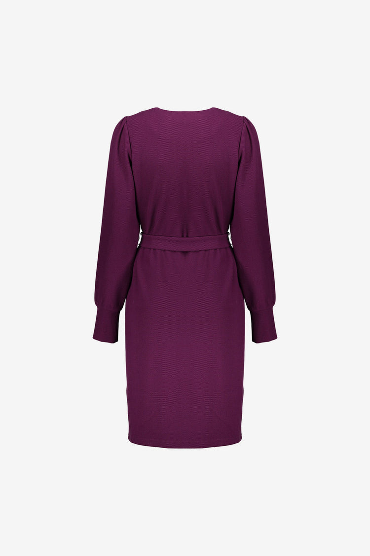 Geisha dames elegante paarse jurk met ceintuur en V-hals