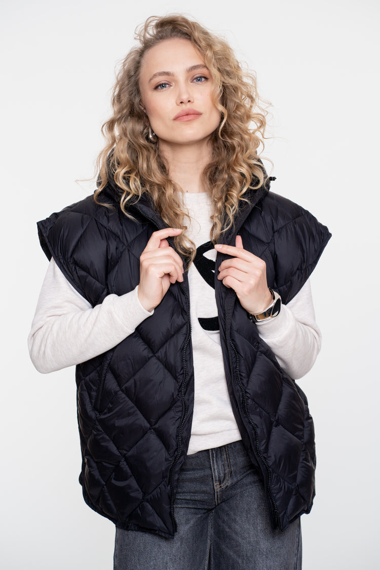 Geisha dames gewatteerde bodywarmer met capuchon