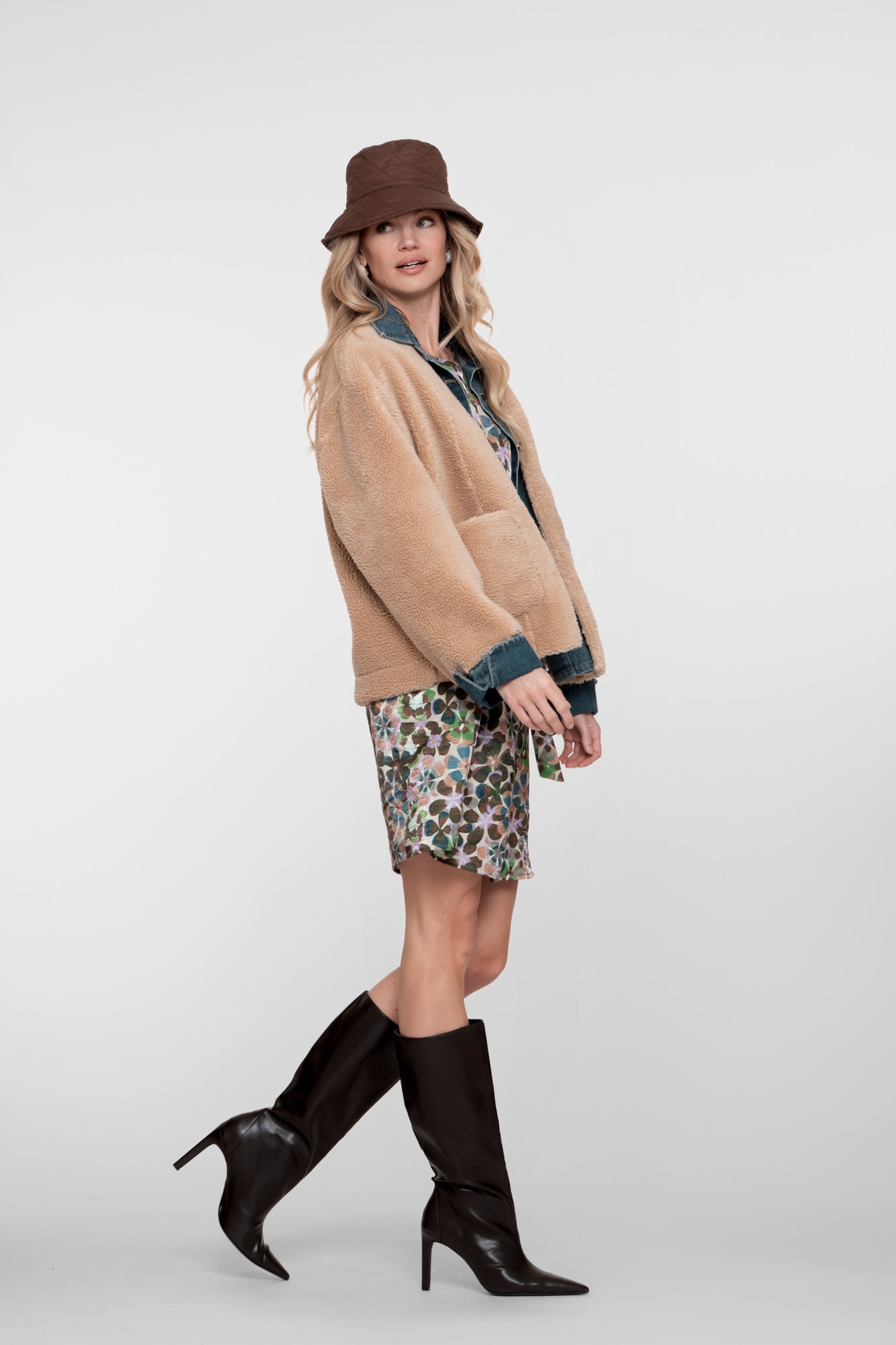 Geisha dames jacket met denim en teddy
