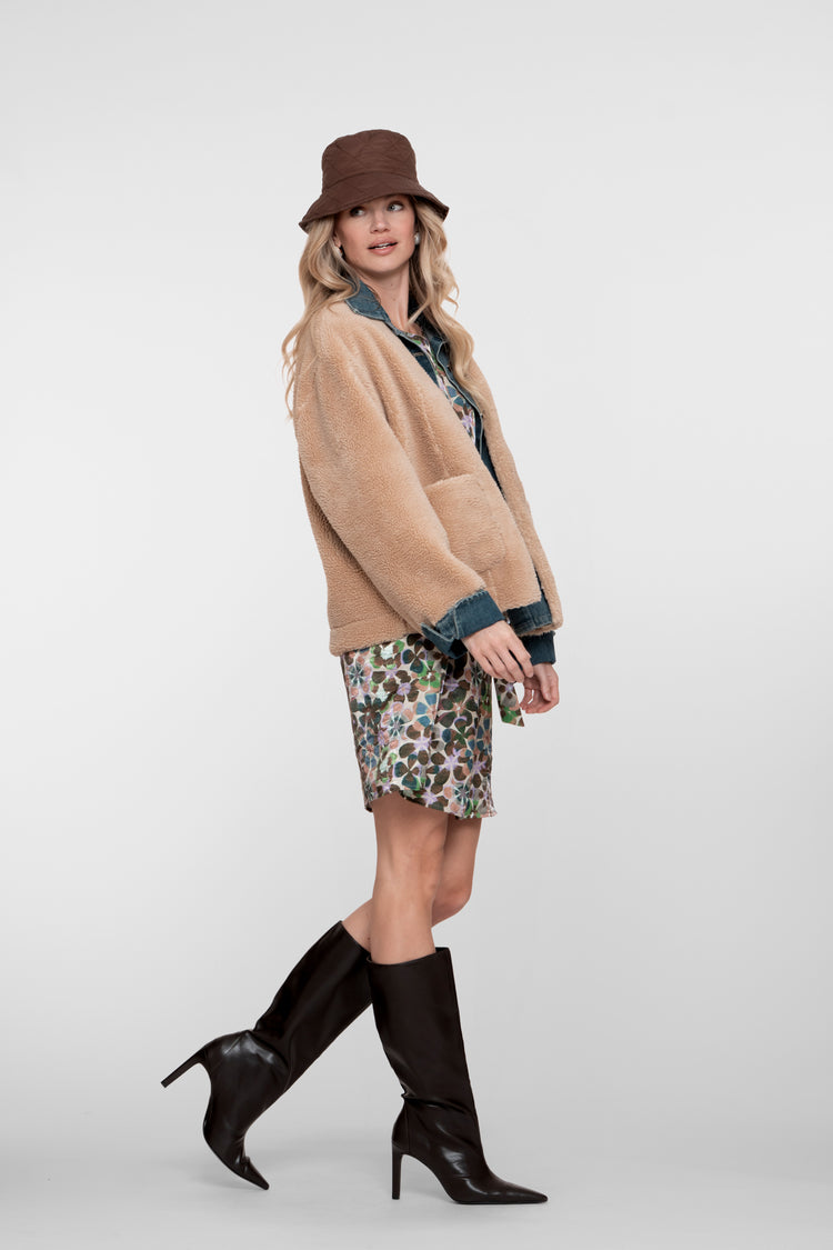 Geisha dames jacket met denim en teddy