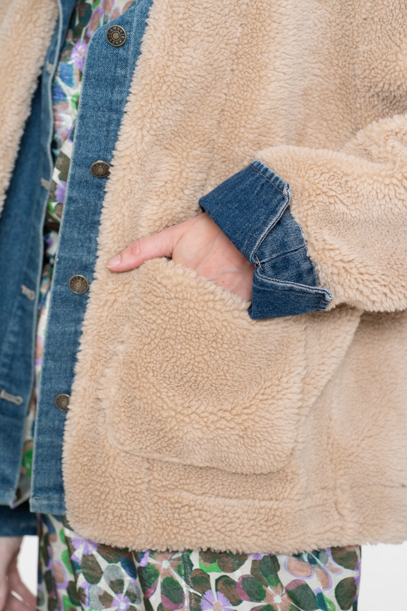 Geisha dames jacket met denim en teddy