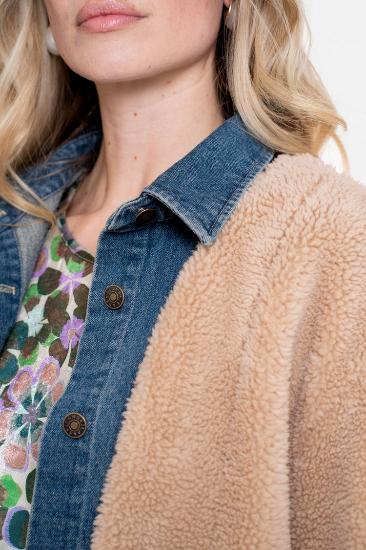 Geisha dames jacket met denim en teddy