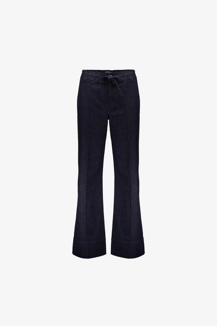 Geisha donkerblauwe wide leg jeans met strikdetail