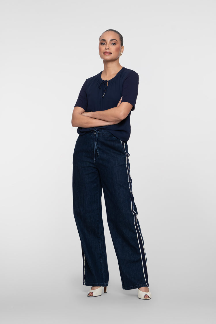 Geisha jeans met elastische band en strikkoord