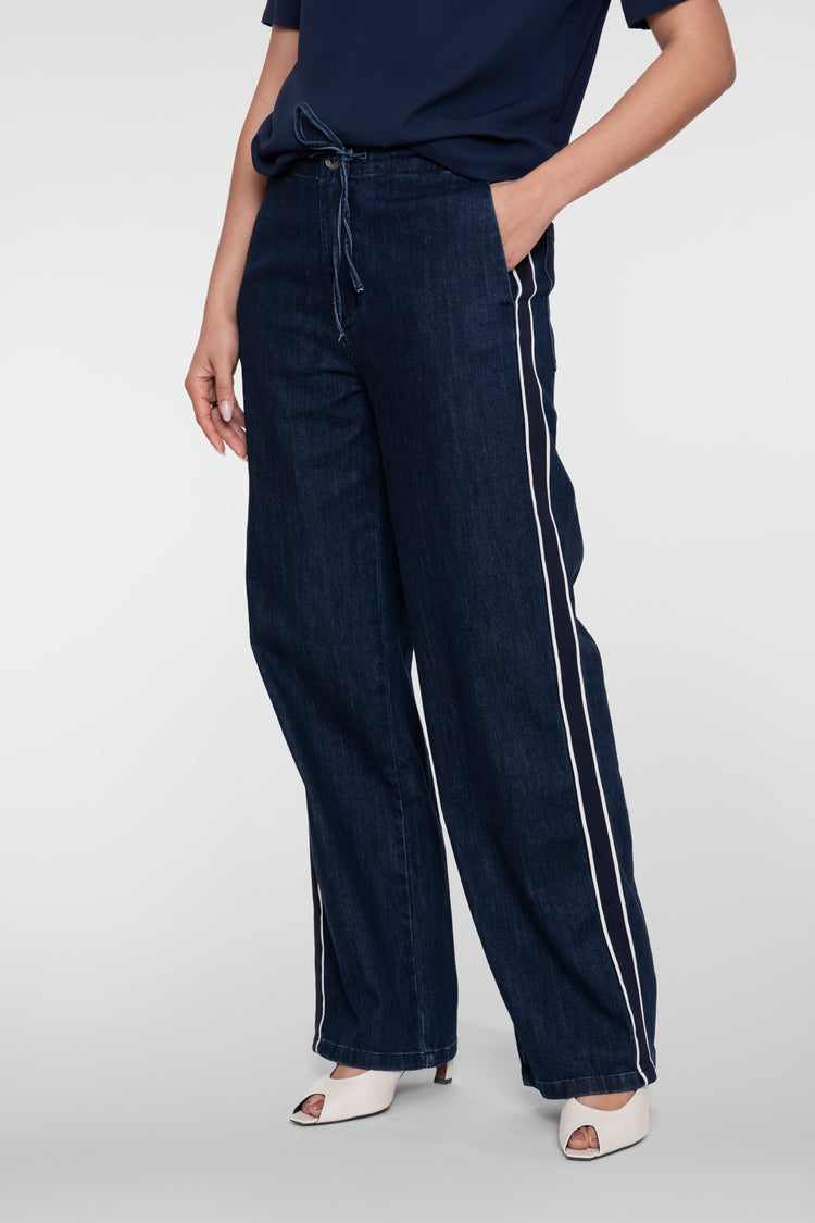 Geisha jeans met elastische band en strikkoord