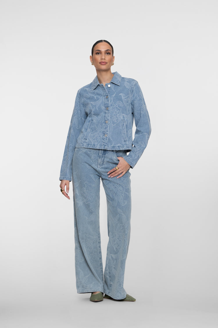 Geisha jeans met jacquard en bloemdessin