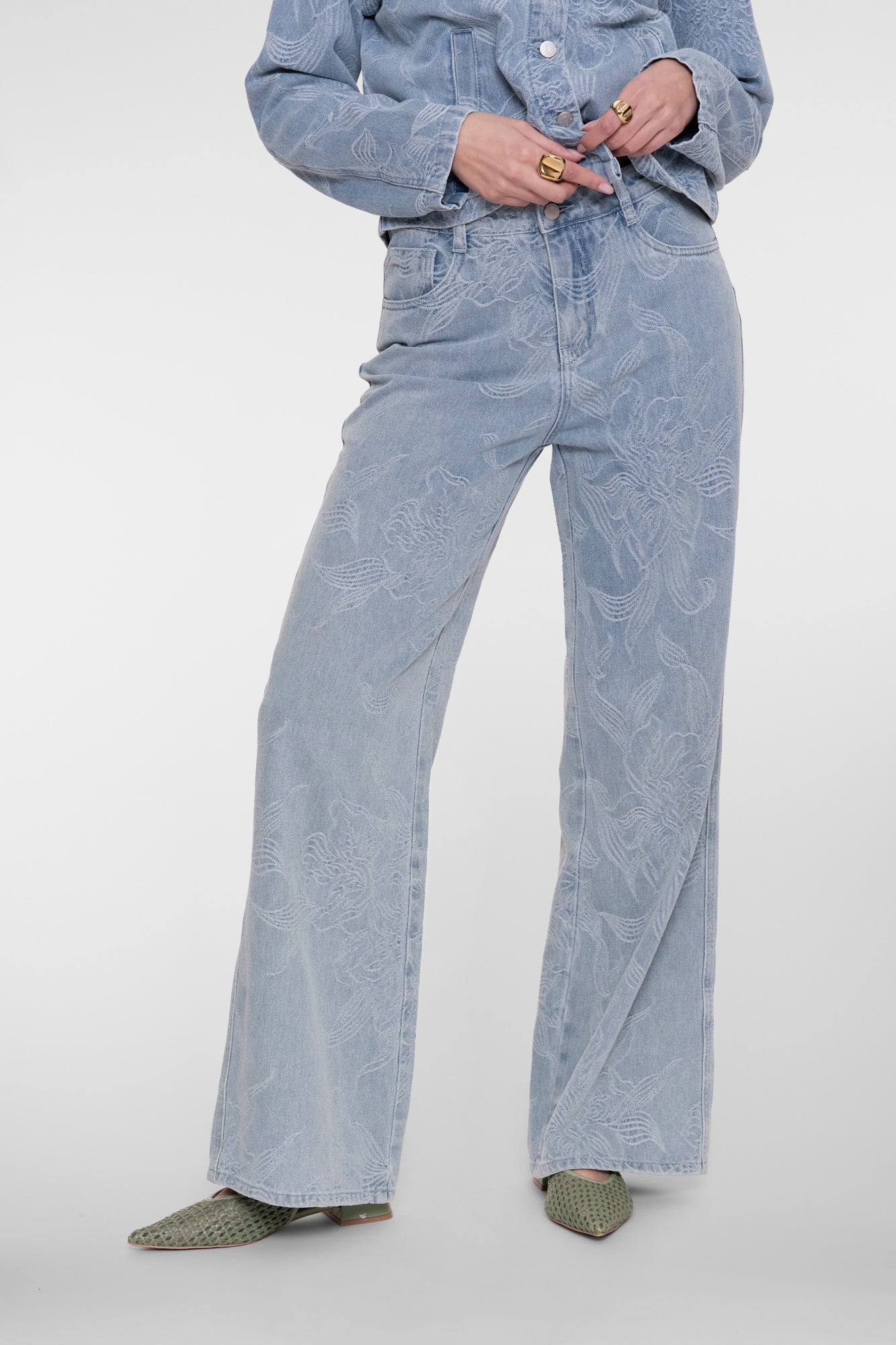 Geisha jeans met jacquard en bloemdessin