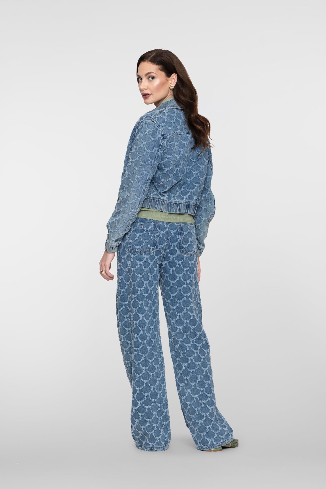 Geisha wide leg jeans met jacquardstructuur
