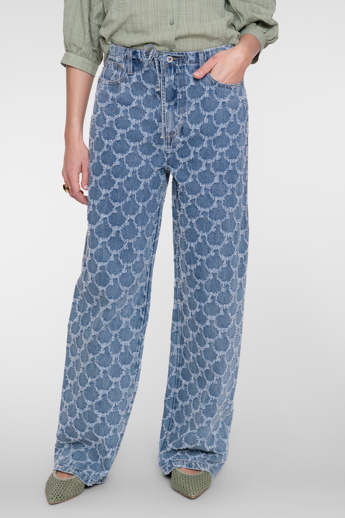 Geisha wide leg jeans met jacquardstructuur