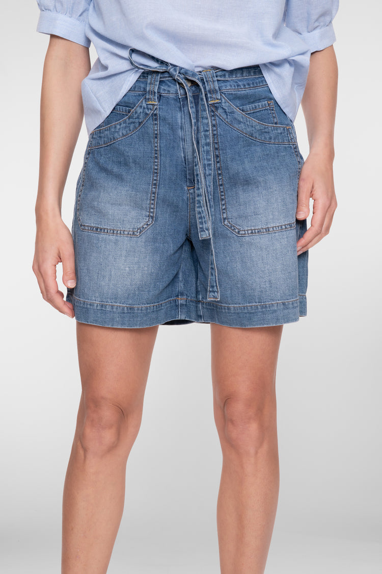 Geisha denim short met hoge taille en strik