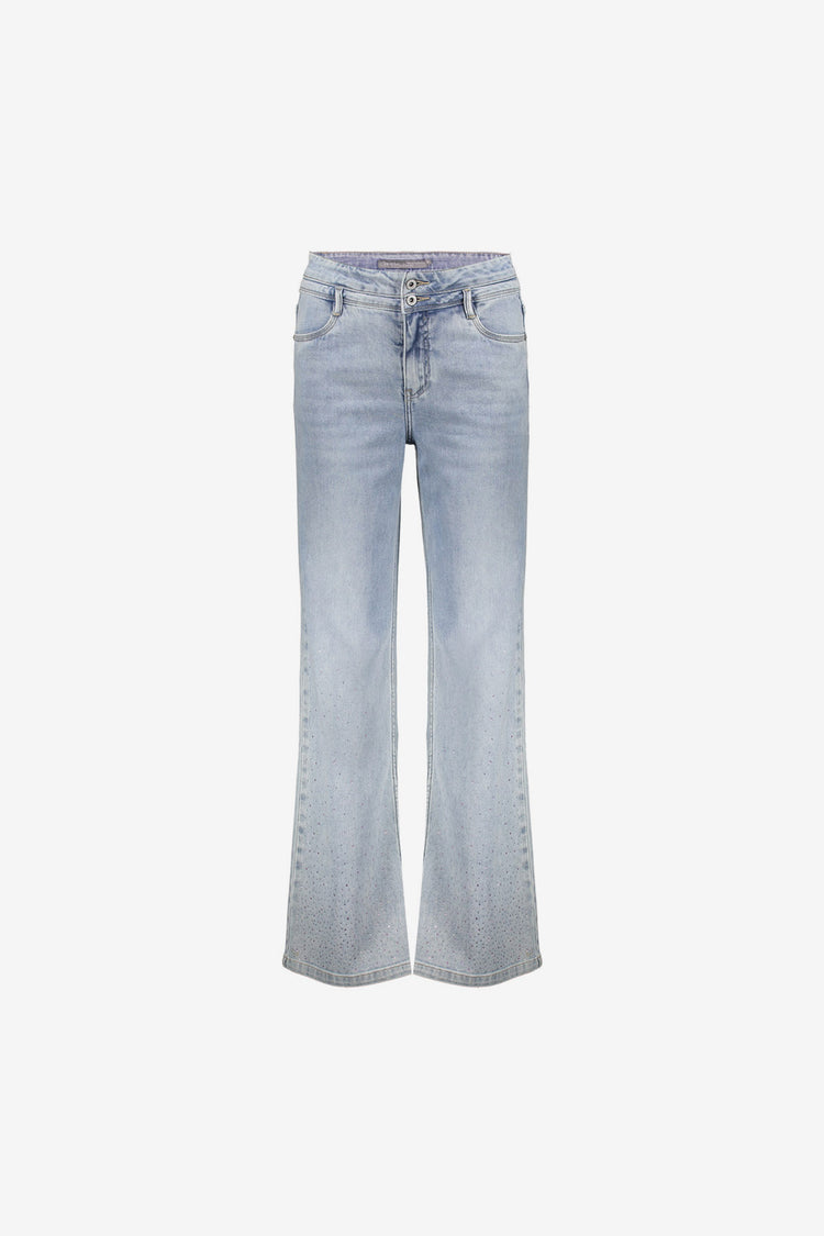 Geisha high rise jeans met wide leg en gekleurde rhinestones