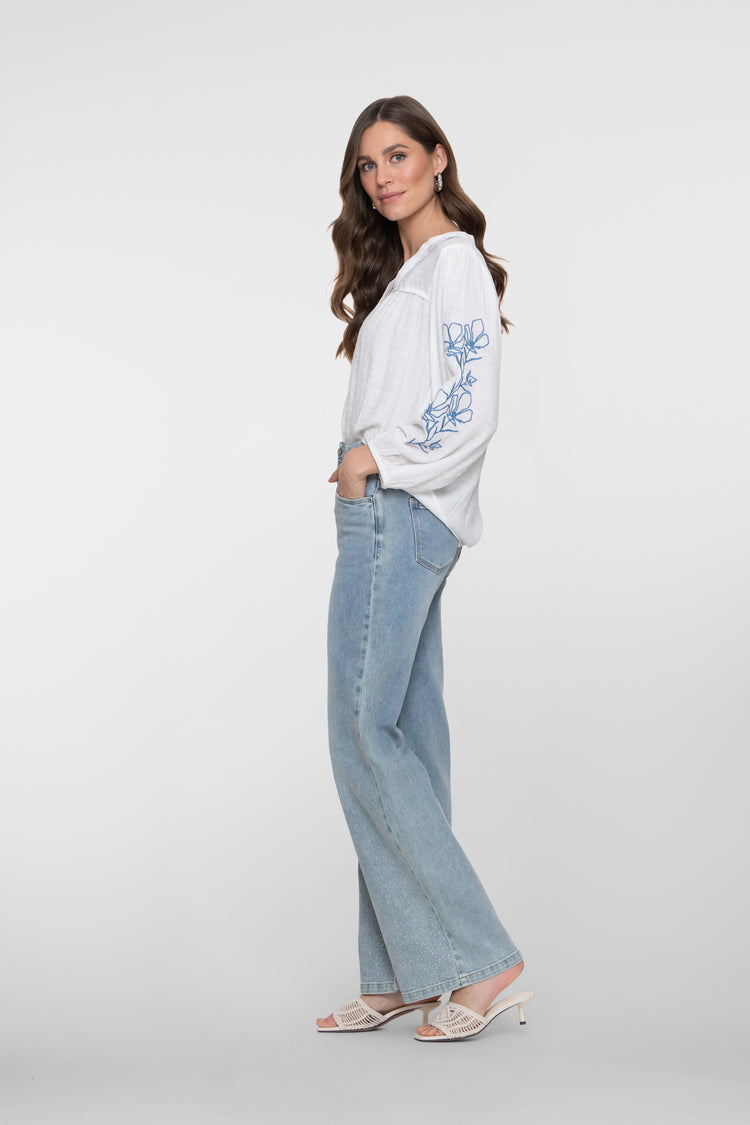 Geisha high rise jeans met wide leg en gekleurde rhinestones