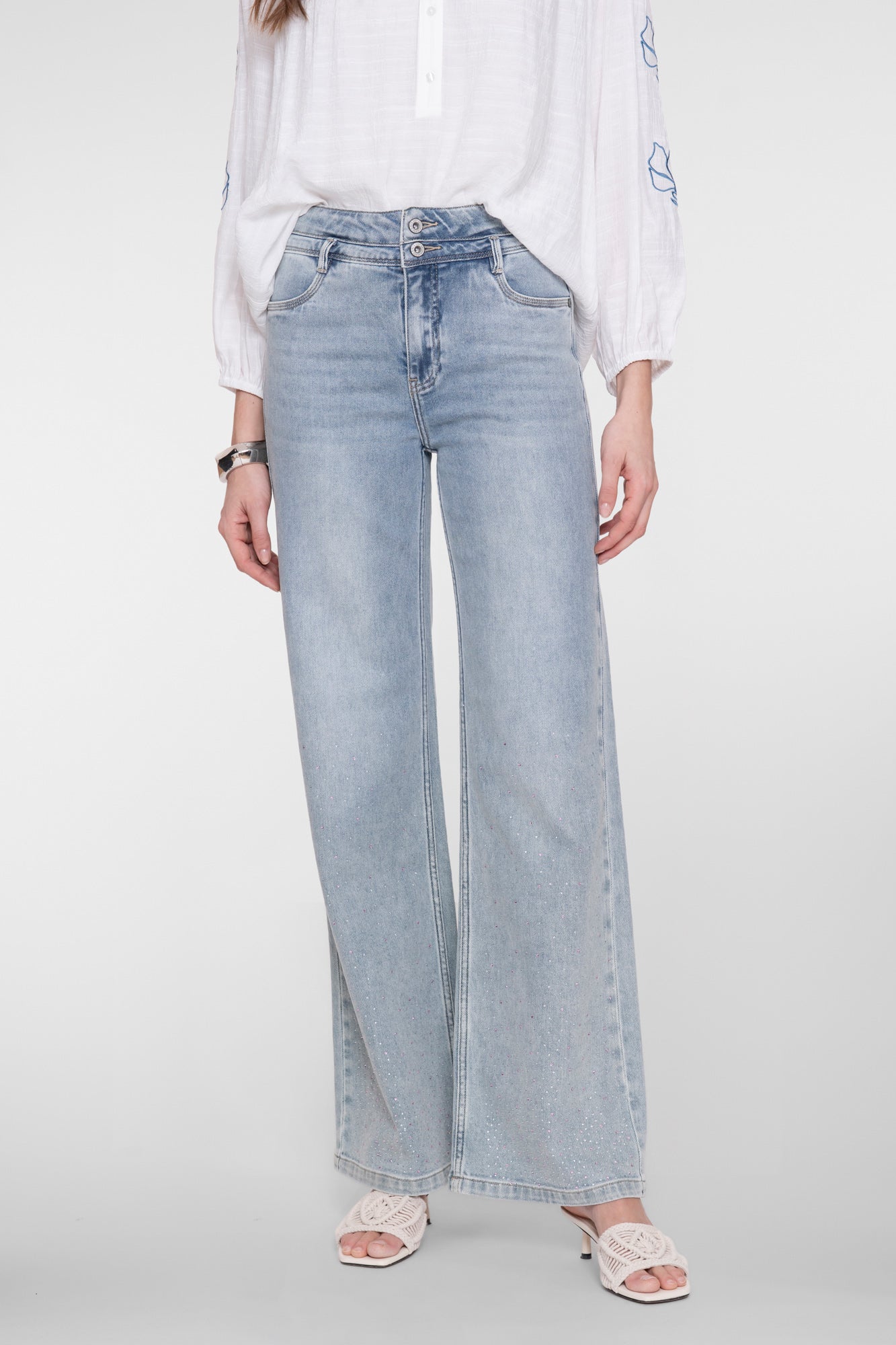 Geisha high rise jeans met wide leg en gekleurde rhinestones