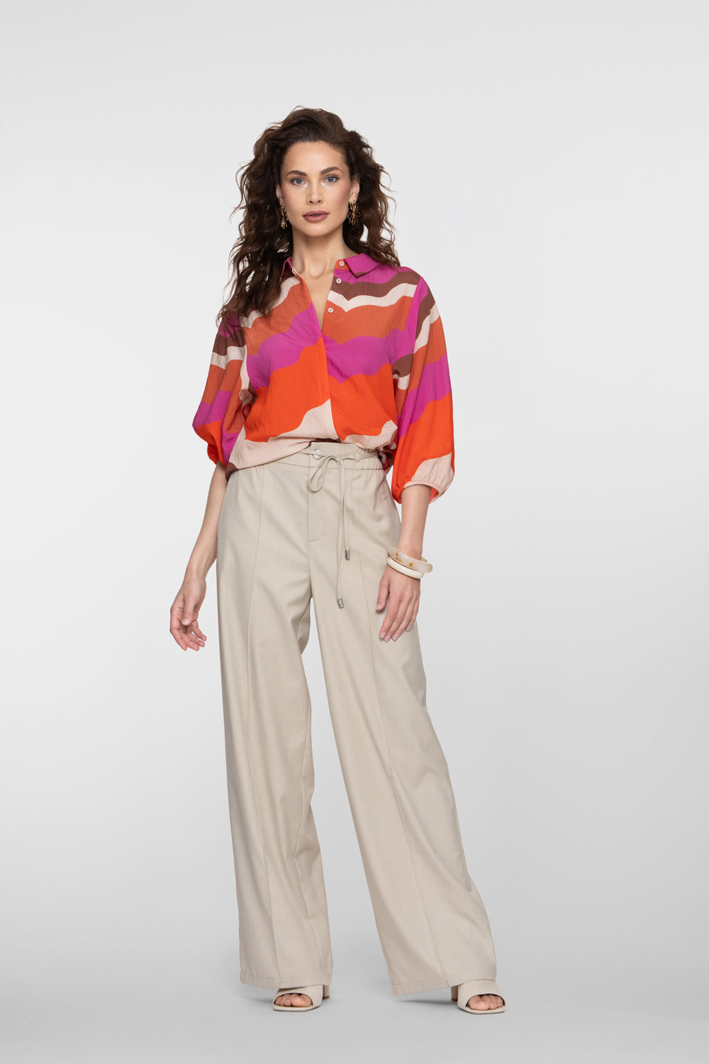 Geisha beige pantalon met strikkoord