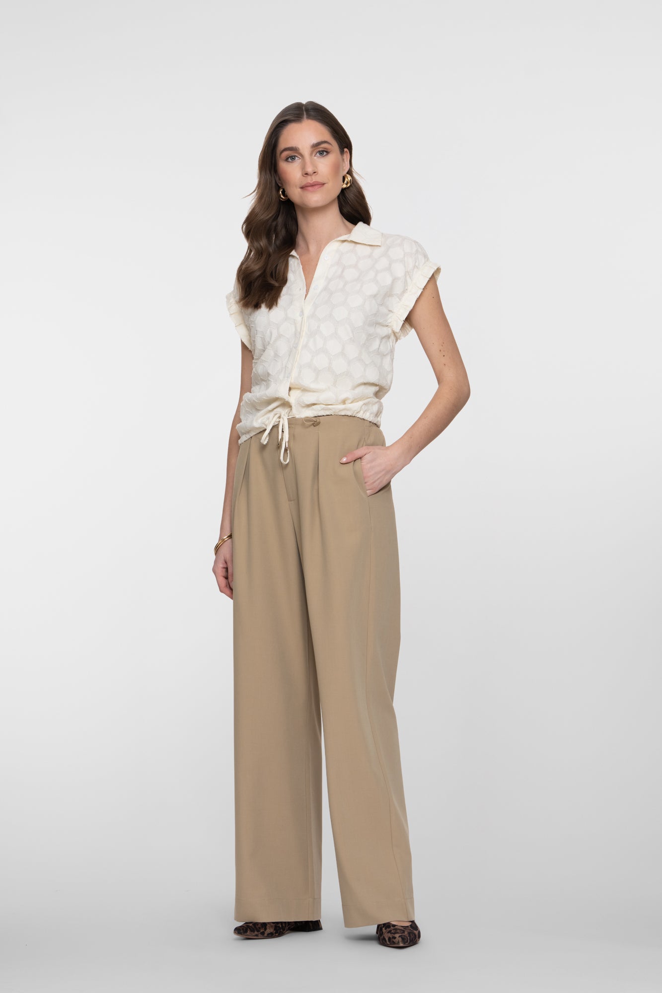 Geisha zandkleurige pantalon met drawstring