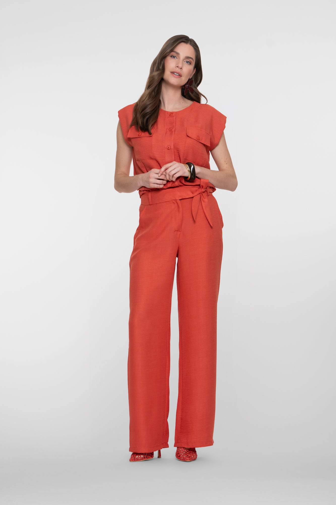 Geisha pantalon met linnenlook