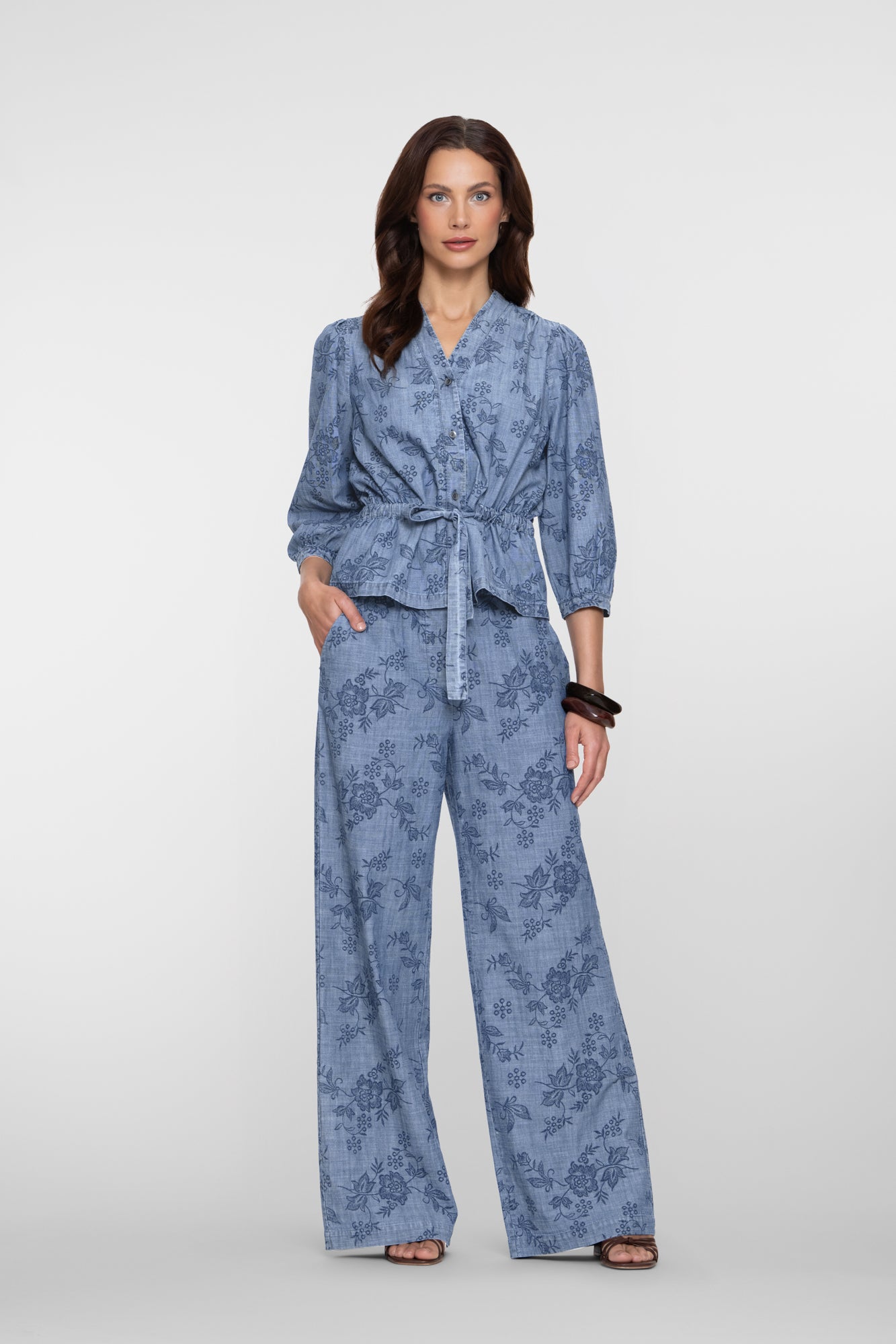 Geisha chambray broek bloemenprint