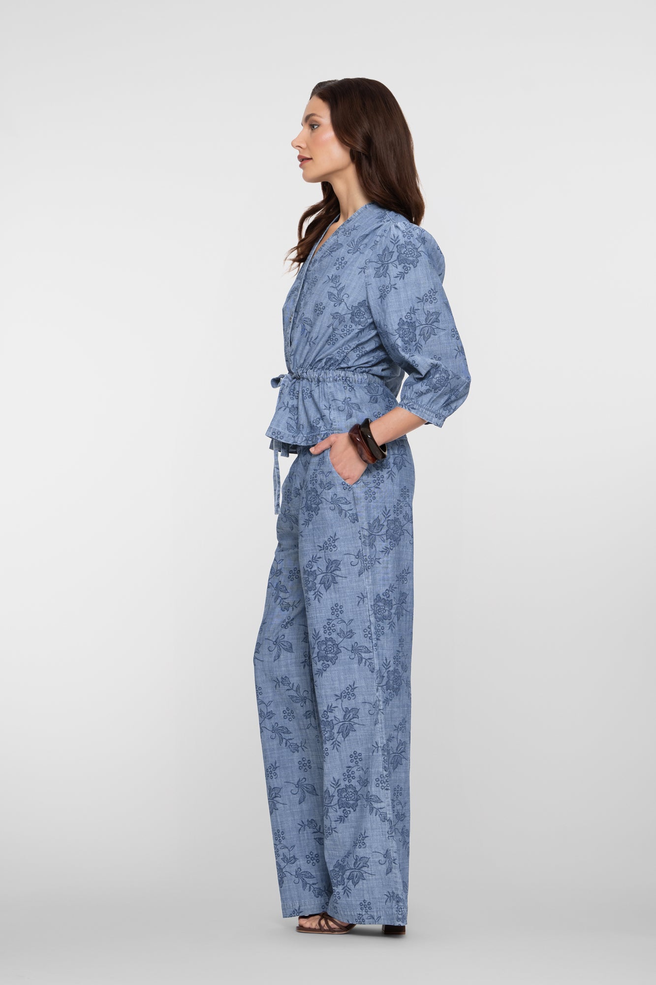 Geisha chambray broek bloemenprint