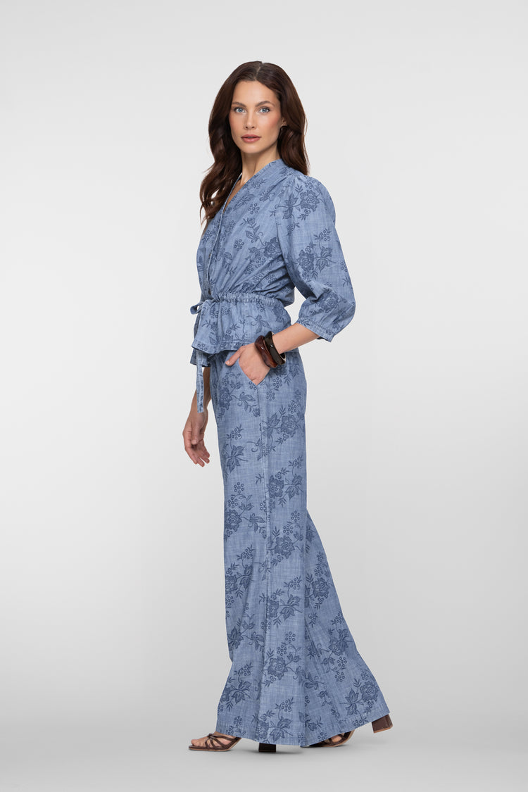 Geisha chambray broek bloemenprint