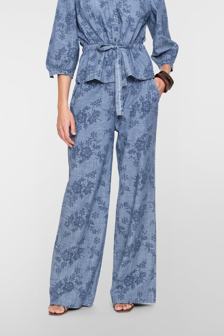Geisha chambray broek bloemenprint
