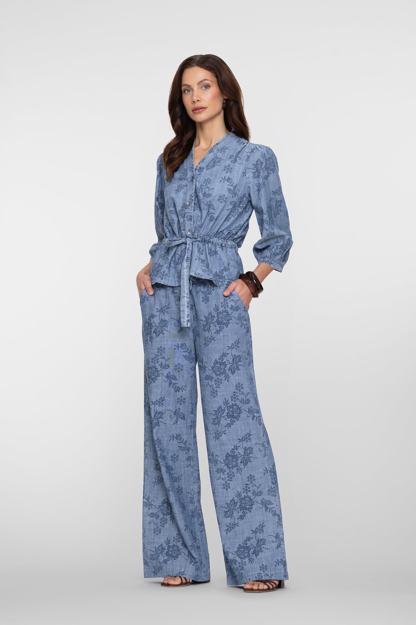 Geisha chambray broek bloemenprint